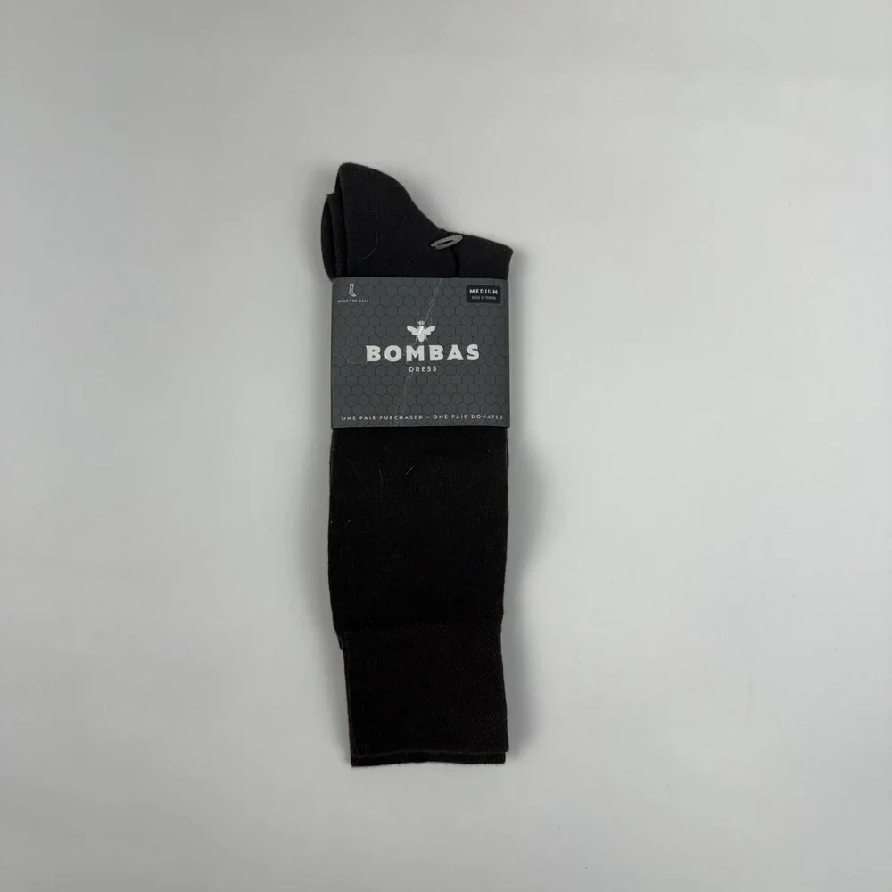 New Mens Bombas Dress Brown Cotton Over The Calf Socks Size Medium 6-9 NWT